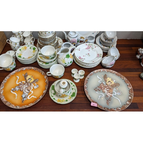 51 - Ceramics to include a Villeroy & Boch Geranium breakfast set, two Satsuma chargers, a Sloe china tea... 