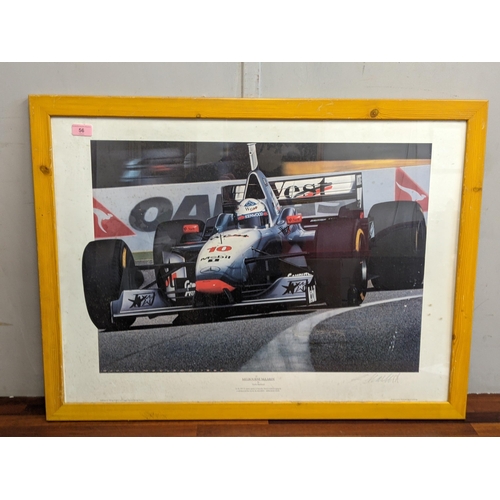 56 - Motor related print to include Gavin Macleod Melbourne McLaren, signed and a reproduction Triumph po... 