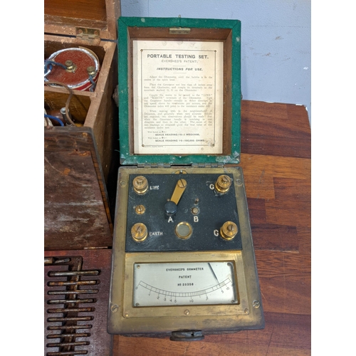 61 - Mixed early/mid 20th century electrical equipment to include an Eversheds portable testing kit, a Em... 