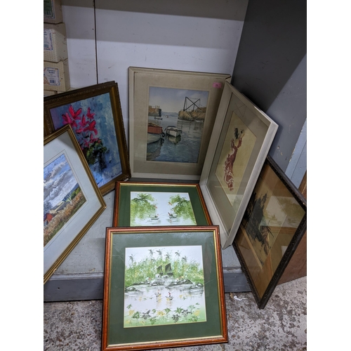 77 - A selection of framed and glazed watercolours and prints to include A.J. Mayhew, Autumn Grasses Marp... 