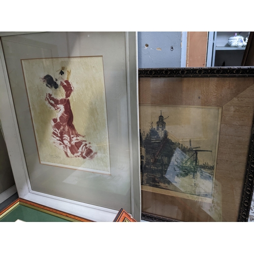 77 - A selection of framed and glazed watercolours and prints to include A.J. Mayhew, Autumn Grasses Marp... 