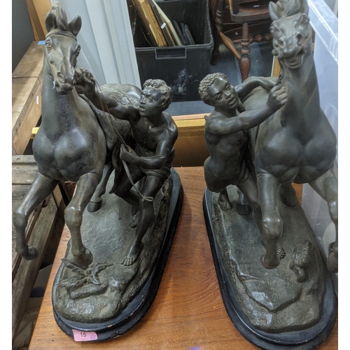 15 - A pair of late 19th century large spelter Marley Horses each on a black painted wooden base
Location... 