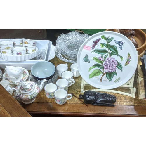 60 - Ceramics and glassware to include a Copeland sugar and cream, a Paragon Country Lane, pattern breakf... 