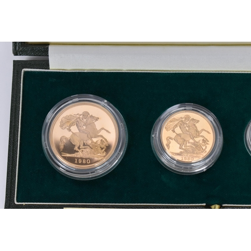 12 - United Kingdom - Elizabeth II (1952-2022), 1980 Gold Proof Four-Coin Set, comprising of Five Pounds/... 