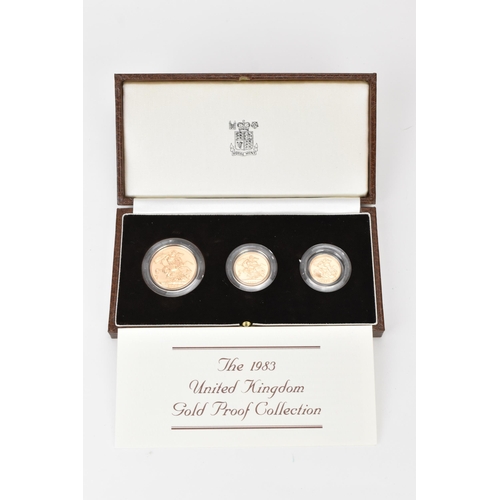 22 - United Kingdom - Elizabeth II (1952-2022), 1983 Gold Proof Three-Coin Set, comprising of Double Sove... 