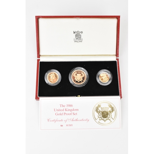 24 - United Kingdom-Elizabeth II (1952-2022), 1986 Gold Proof Three-Coin Set, comprising of Scotland Comm... 