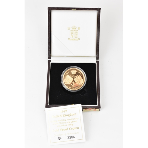 29 - United Kingdom - Elizabeth II (1952-2022), 1997 Gold Proof Five Pounds / Crown, celebrating the Gold... 