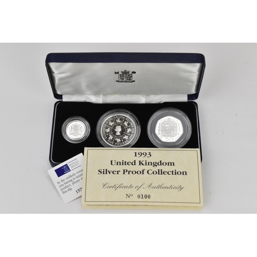 37 - United Kingdom - Elizabeth II (1952-2022), 1993 Silver Proof Three-Coin Set, comprising of Coronatio... 