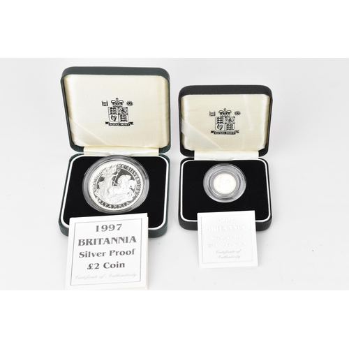 44 - United Kingdom-Elizabeth II (1952-2022), 1997 Silver Proof Britannia 1oz Two Pounds along with 1997 ... 