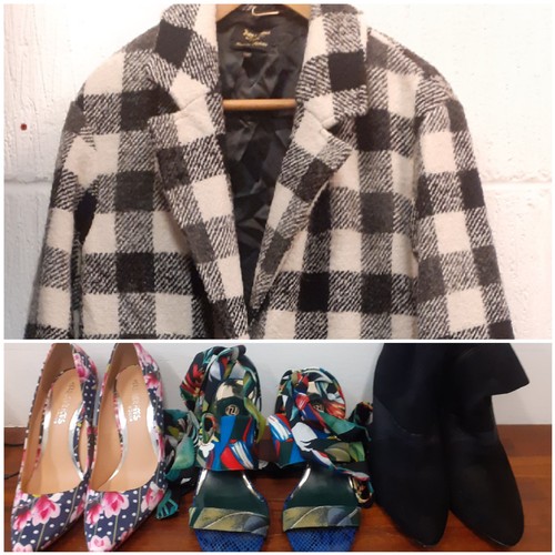 169 - Juicy Couture coat and mixed shoes- A 'Black Label' black and white checked full length woollen coat... 