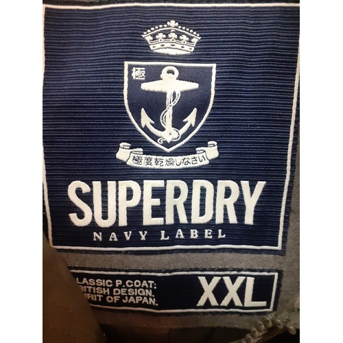 26 - Superdry- A 'Navy Label classic P Coat', size XXL in a military design, khaki green, double front zi... 