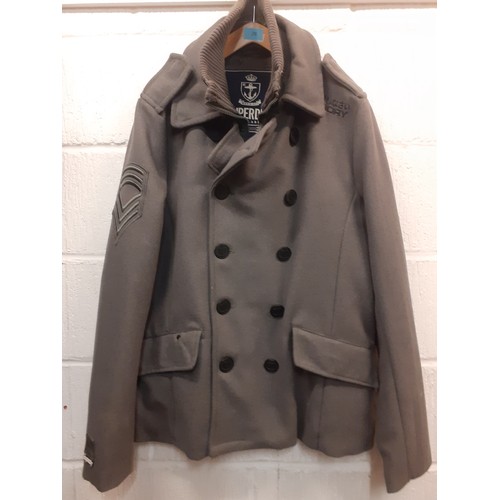 26 - Superdry- A 'Navy Label classic P Coat', size XXL in a military design, khaki green, double front zi... 