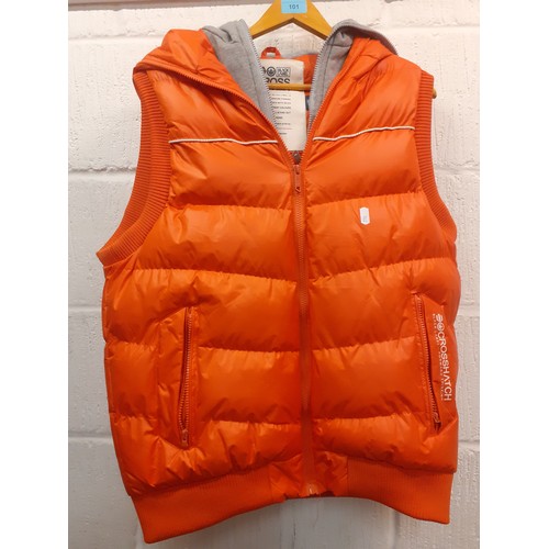 101 - Cross Hatch- A 'Black Label' orange padded gilet with hood size Large having a double hood in orange... 