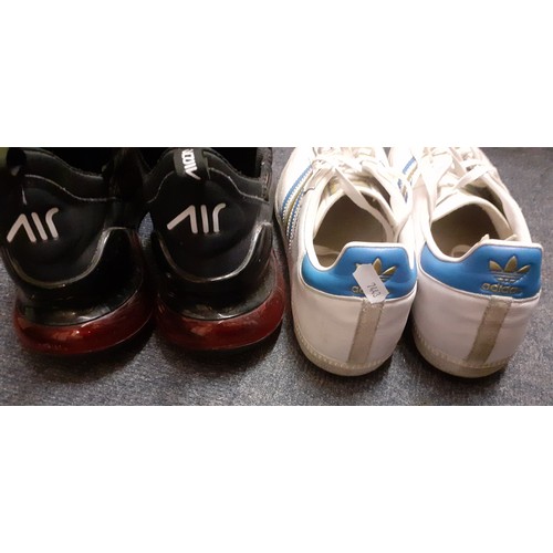 102 - Two pairs of gents shoes, UK size 12 comprising Nike Air 70 in black with red heel and accents and a... 