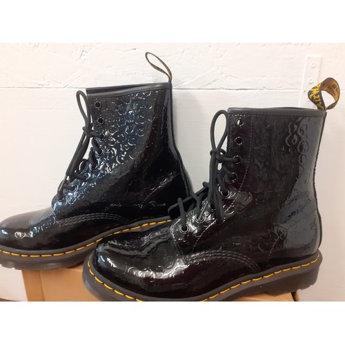 103 - Doc Martins- A pair of 'Air Wair' black patent DM 1460W Leopart Pat Heath ankle boots with rubber so... 