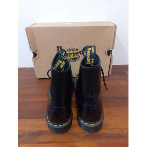 103 - Doc Martins- A pair of 'Air Wair' black patent DM 1460W Leopart Pat Heath ankle boots with rubber so... 