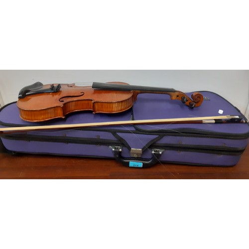 214 - A late 1960's/early 1970's handmade violin with bow originally used by the BBC Orchestra by repute i... 