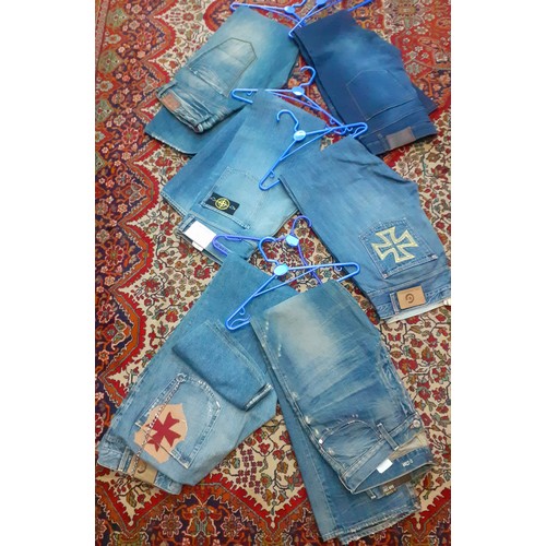 165 - Six pairs of gents denim jeans comprising a pair of G Star Raw 3301 size 36