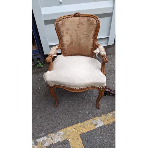 91 - A pair of late 20th century walnut finished open arm chairs, on cabriole legs together with a 19th c... 