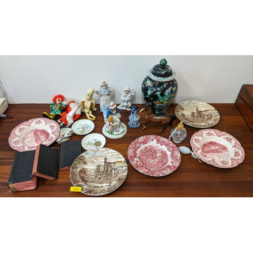 542 - Ceramics to include a late 19th century nodding figure, a Japanese vase and cover, plates, bibles, a... 