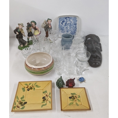 437 - A mixed lot of glassware and ceramics to include Royal Belvedere figures A/F, crystal cut glass sher... 