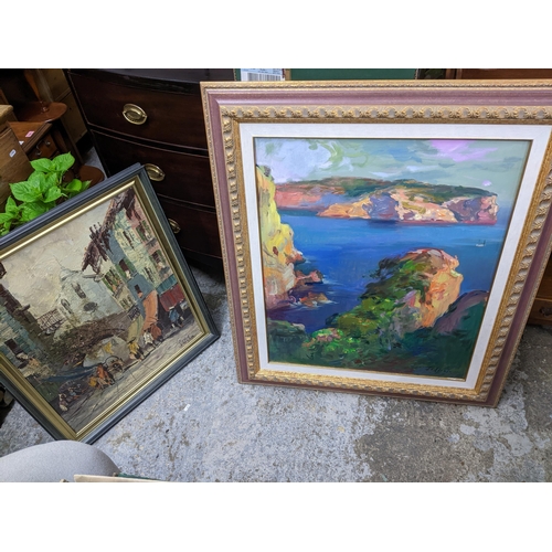 496 - Two 20th century oil on board paintings, one an Impressionistic coastal landscape, signed indistinct... 