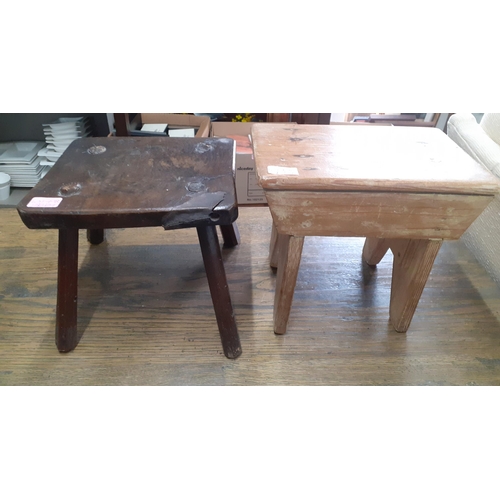 498 - A small pine stool together with a late 18th/early 19th century stool A/F and a late 20th century co... 