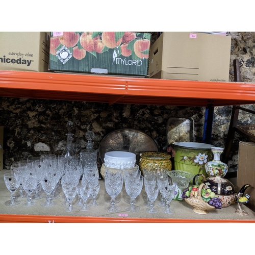 512 - A mixed lot to include a part suite of Watford Crystal table glass, mixed ceramics and two silver pl... 