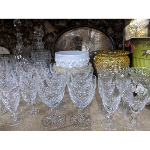 512 - A mixed lot to include a part suite of Watford Crystal table glass, mixed ceramics and two silver pl... 