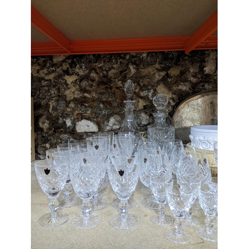 512 - A mixed lot to include a part suite of Watford Crystal table glass, mixed ceramics and two silver pl... 