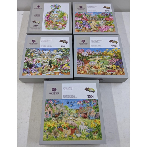 551 - Five Wentworth boxed puzzles by Clair Comerford to include 'Spring Farm', 'Autumn Garden', 'Winter G... 