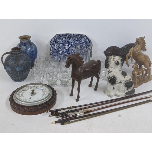 566 - A mixed lot to include glassware, stoneware and treen items and others, to include a Staffordshire d... 