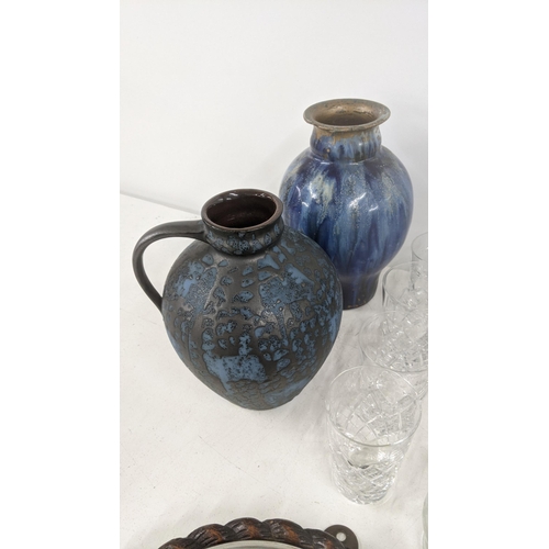 566 - A mixed lot to include glassware, stoneware and treen items and others, to include a Staffordshire d... 