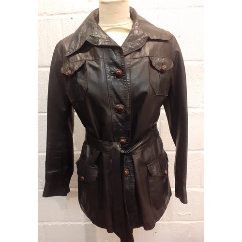 232 - A 1960's Chinchinella of London ladies brown leather fitted jacket with matching tie belt, 4 front b... 