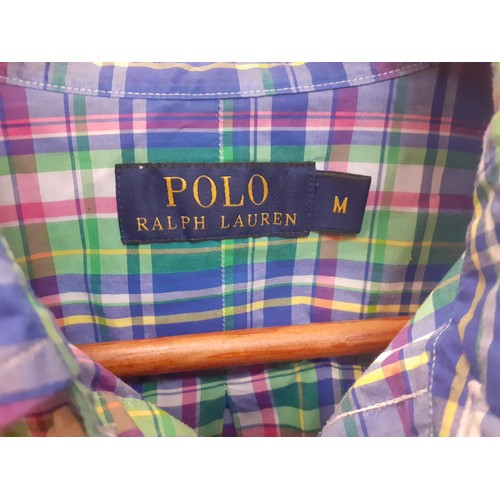 231 - Two gents shirts to include a Ralph Lauren lightweight shirt in blue, green, pink and white, size Me... 