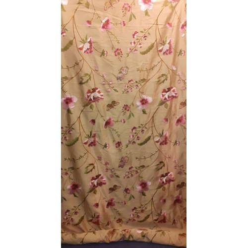 230 - A bolt of soft furnishing fabric in a gold shimmer fabric with embroidered images of butterflies and... 