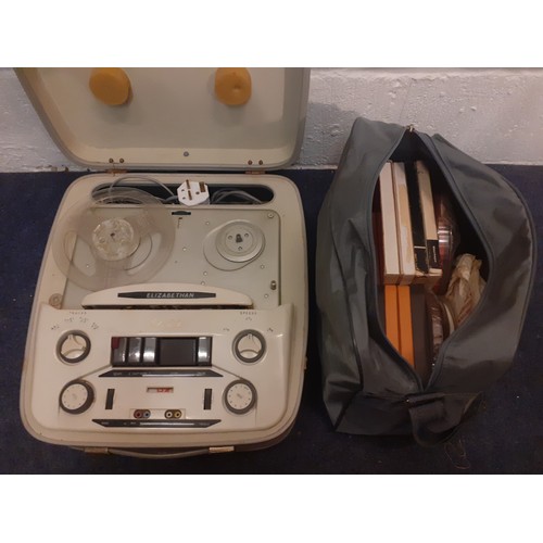 221 - An Elizabethan LZ-29 reel to reel in cream travel case and a quantity of reels to include From Europ... 