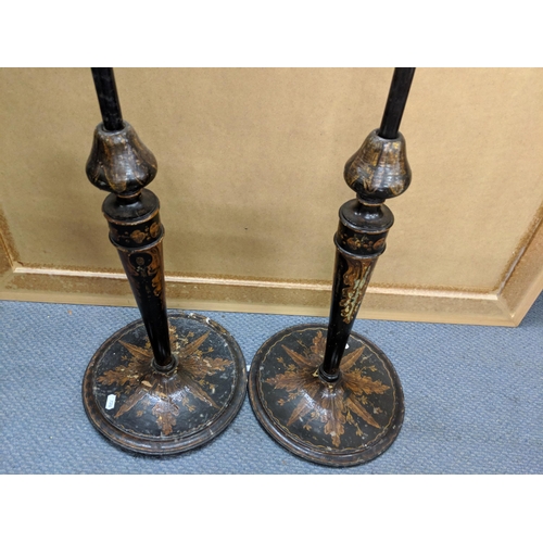 287 - A pair of Regency painted pole screen stands converted to standard lamps, 146cm h Location:A1M
If th... 