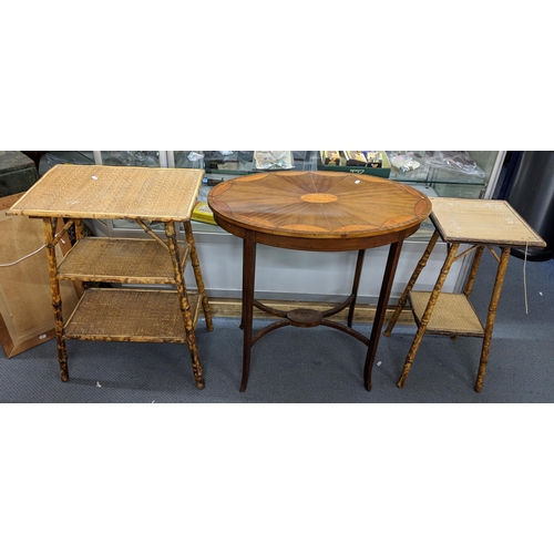 290 - Two Victorian bamboo side tables, together with an Edwardian oval mahogany and marquetry inlaid occa... 