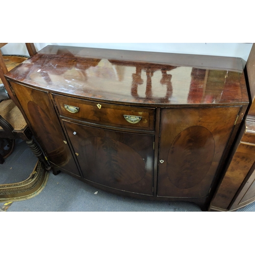 305 - An early 20th century mahogany, bow fronted sideboard having ebony band inlaid, single drawer and th... 