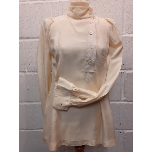 28 - Biba-A vintage cream blouse with Mandarin collar and buttoned front with additional rear zip fasteni... 