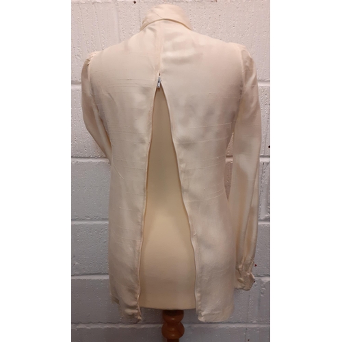 28 - Biba-A vintage cream blouse with Mandarin collar and buttoned front with additional rear zip fasteni... 