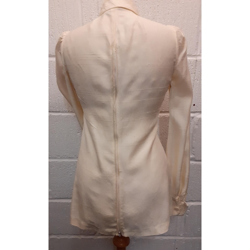 28 - Biba-A vintage cream blouse with Mandarin collar and buttoned front with additional rear zip fasteni... 