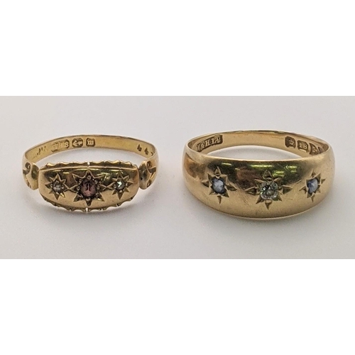 58 - Two ladies 18ct gold rings to include one set with a diamond and sapphires, the other set with diamo... 