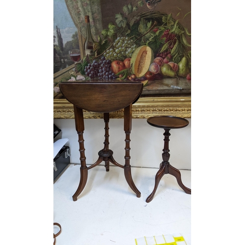 289 - An early 20th century walnut drop leaf occasional table and a mahogany wine table
Location:G
If ther... 