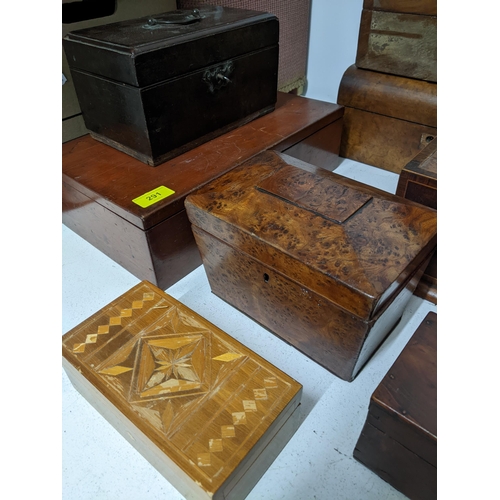 291 - A quantity of Victorian and later boxes to include a tea caddy, various trinket and jewellery boxes,... 