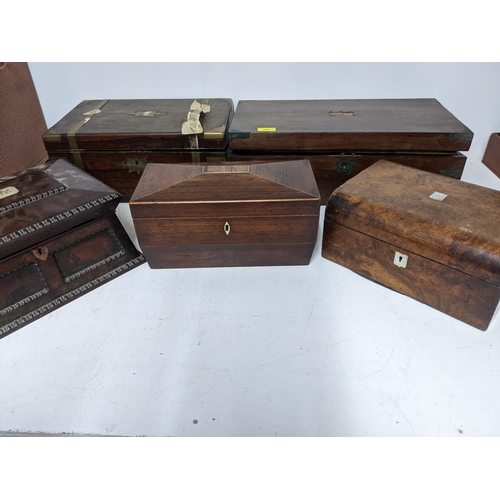 292 - A group of five 19th century boxes to include two writing boxes with fitted interiors (A/F)a mahogan... 