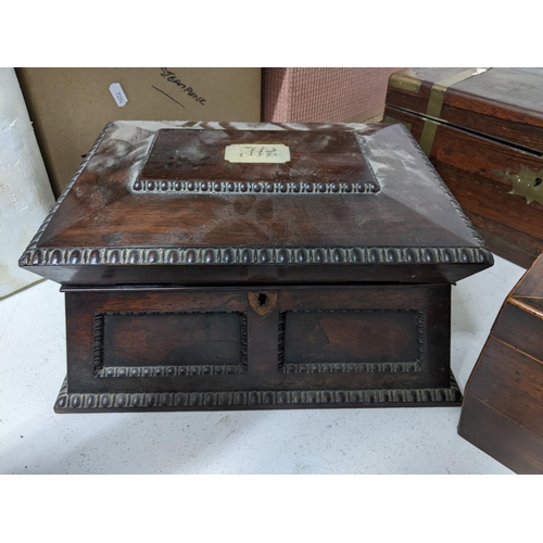 292 - A group of five 19th century boxes to include two writing boxes with fitted interiors (A/F)a mahogan... 