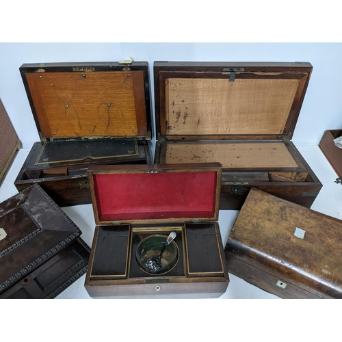 292 - A group of five 19th century boxes to include two writing boxes with fitted interiors (A/F)a mahogan... 