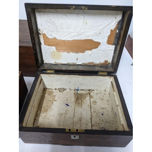 292 - A group of five 19th century boxes to include two writing boxes with fitted interiors (A/F)a mahogan... 